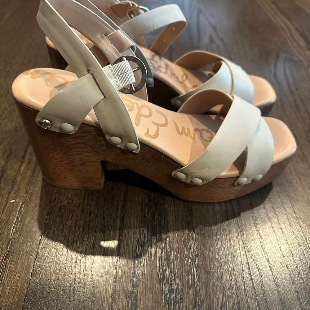 Sam Edelman Cream and Brown Heels with Chunky Platform